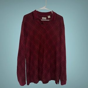 HAGGAR MEN'S Red |M|  Long Sleeve PLAID POLO SHIRT